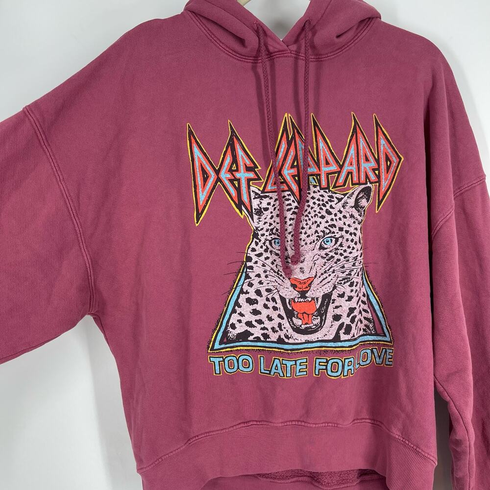 Daydreamer Def Leppard Too Late For Love Oversized Hoodie Sweatershirt Pink XS - Picture 8 of 11